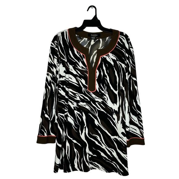 Peck & Peck Black Zebra Print V Neck Womens Tunic Top size 16 - Picture 1 of 6